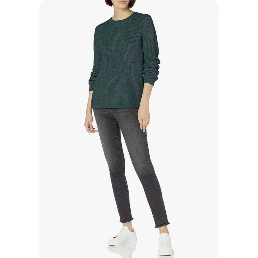 Goodthreads Women’s Size M Knit Sweater Green Cotton Shaker Stitch Round Neck